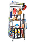 Ball Storage Rack For Garage, Ultra Handy Multi Function Sports Gear Organizer with equipment stored neatly