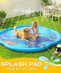 Girl and dog playing on Sea World 75 Inch Splash Pad Sprinkler For Kids And Dogs Thickened Outdoor Water Toy Play Mat in backyard.