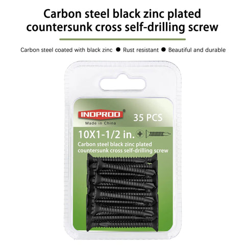 Top Shelf Phillips Flat Head Self Drilling Screws Featuring A Smooth Countersink Head And Tough Black Zinc Plated Carbon Steel Frame For Rapid Sheet Metal And Wood Fastening Size 10 By 1 Half Inch Packaged In A Sturdy 35 Piece Supply Kit.