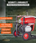 Heavy Duty Electric Sewer Snake Drain Cleaner Machine With 120 Ft Steel Cable And 1100 Watt Motor showing portable handle and durable construction.