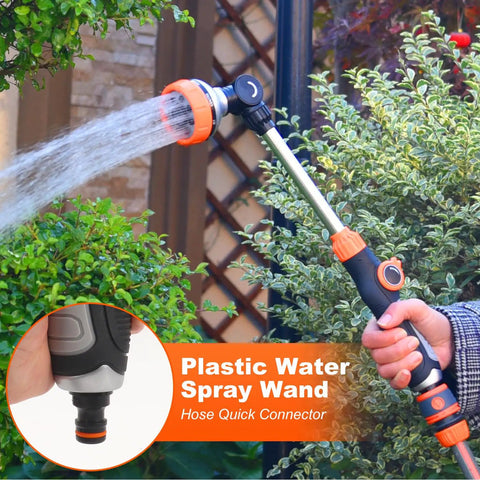 Long 18.5 Inch Garden Hose Wand With 180 Degree Swivel Head And 8 Spray Patterns For Easy Watering in use on plants