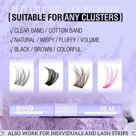 Lash Bond And Seal Clear Eyelash Glue With Lavender Essential Oil For Strong All Day Hold Waterproof Bond And Lock For Cluster Lashes DIY Lash Extensions And Sensitive Eye Adhesive. Bond and seal set for cluster lashes, 5ml tubes