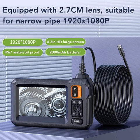IP67 Waterproof Endoscope Camera With 1080P HD Image Articulating Borescope 4.3 Inch Color LCD 8 LED Lights 5m Cable on table