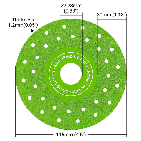 Ultra Thin 0.05 Inch Diamond Grinding Disc For Angle Grinder 4.5 Inch Double Sided Low Resistance Saw Blade with measurements