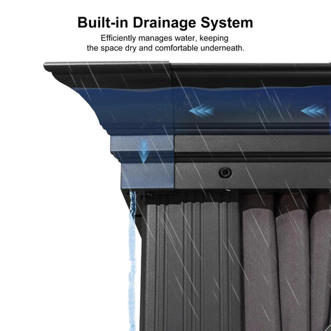 Close-up of 12 By 20 Ft Permanent Hardtop Aluminum Gazebo With Rock Solid Galvanized Steel Roof and built-in drainage system
