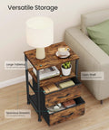Top Tier Modern Nightstand With Two Spacious Drawers Sleek Steel And Wood Blend For Extra Bedroom Storage Durable Polyester Fabric Finish Super Handy End Table To Chill By Your Bed Total Home Vibe Upgrade showing large tabletop, open shelf, and spacious drawers.