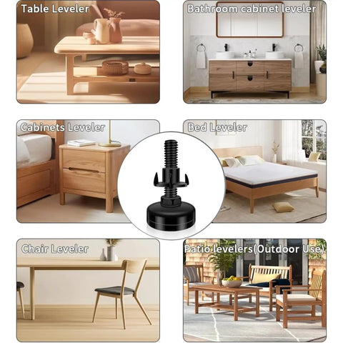 Heavy Duty Furniture Leveling Feet Adjustable Leg Levelers For Tables Chairs Cabinets And Sofas With Beefy Base Black Four Pack Includes T Nut Kit And Three Eighths Inch Thread Built To Last For Easy Install