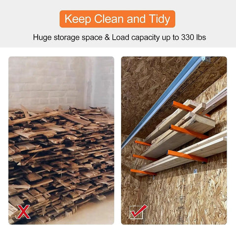 Wall Mount Wood Organizer And Lumber Storage Metal Rack For Shed Garage Or Workshop 3 Level 4 Pack installation view