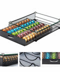 Neat And Tidy 50 Pod Vertuo Capsule Holder with Crystal Tempered Glass Top for Nespresso Vertuo Pods neatly stacked in organizer