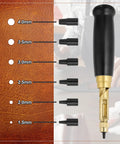 Slick Adjustable Leather Hole Punch Tool Kit With Six Sweet Interchangeable Bits For Knockout Precision In DIY Crafting Sewing And Leatherwork Projects Black showing bit sizes 1.5mm to 4mm.