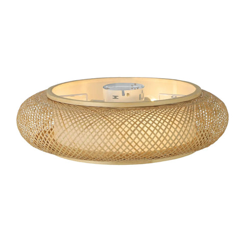 Vintage Drum Shape Bamboo Ceiling Light Flush Mount Handwoven Weave Handmade Farmhouse Style Lighting for Living Room and Bedroom Cozy Soft Glow Eco Friendly Natural Material 40cm Wide