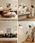 HOJOYRI Black Recharge Battery Operated Wall Sconces Set of Two with Remote styled in various home settings.