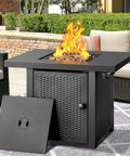 32 Inch Propane Fire Pit Table With Two Drink Holders Lid And Lava Rock 50000 BTU Outdoor Gas Fire Pit For Patio Garden Yard
