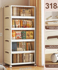 Front view of extra large lockable stackable storage bins with lids on wheels, 5-tier collapsible plastic organizer for closets.