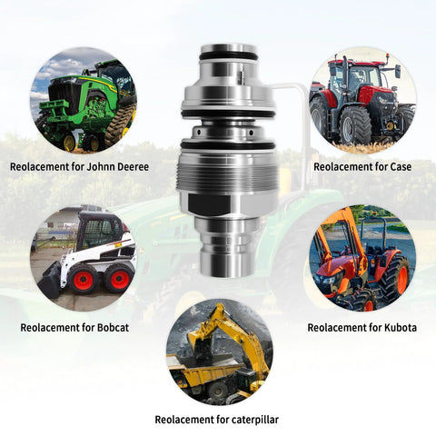 Hydraulic male coupler, silver; front view with compatibility for Bobcat, Kubota, Case, John Deere, Caterpillar.