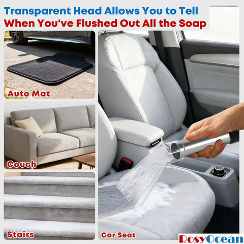 Universal Hand Tool For Truck Mount And Portable Extractor Vacuum Cleaners in use on car seat and auto mat