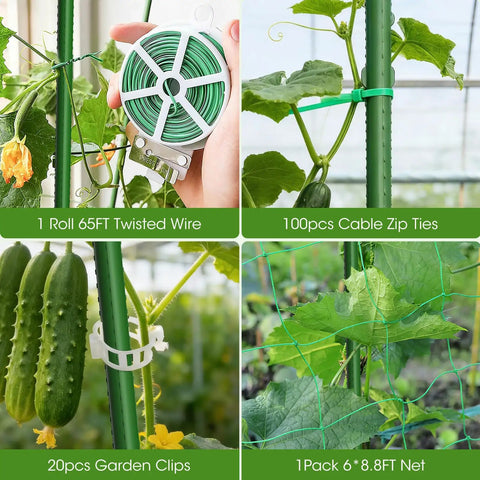 U Shaped Garden Trellis for Climbing Plants and Cucumbers in Raised Beds Backyard Outdoor Metal Arch Trellis for Vines Rustproof Stainless Core With Plastic Coating Stable Arch Frame Space Saver Plant Support featuring green wire, zip ties, garden clips, and netting