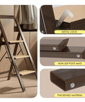 3 Step Folding Aluminum Ladder For Home Use 450 Pound Capacity Lightweight Yet Ridiculously Sturdy Open And Store With Ease Perfect For Indoor Or Outdoor Jobs Sturdy Metal Frame With Non Slip Feet, 3-step brown metal ladder in home interior