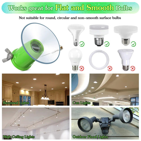 Easy No Sweat Ceiling Light Bulb Changer With Suction Cup, Reaches High Ceilings And Recessed Lighting, bulb compatibility