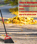 Kick Up Dust Heavy Duty Angle Broom With Rust Resistant Handle and Split End Bristles For Indoor Outdoor Cleaning in red by a tree.