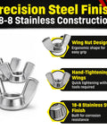 Stainless Wing Nuts 8-32 Machine Thread, 18-8 Stainless Steel, Rust Resistant Hardware for Indoor and Outdoor Use displayed