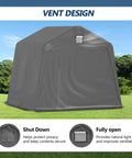 10x10 Outdoor Storage Shed Heavy Duty Portable Shelter Carport With Ventilation Windows And Roll Up Doors Backyard Must Have For Motorcycle Bike Lawn Mower And Garden Tools Gray with vent design.