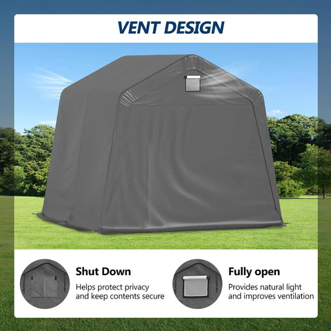 10x10 Outdoor Storage Shed Heavy Duty Portable Shelter Carport With Ventilation Windows And Roll Up Doors Backyard Must Have For Motorcycle Bike Lawn Mower And Garden Tools Gray with vent design.