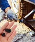 105 Pcs Black Rubber Jack Oil Plug Set For Floor Bottle Jacks in use during car tire change with hydraulic seal plugs visible