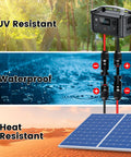 Solar Cable Entry Gland With 10Ft 10AWG Solar Extension Cable Connector showcasing UV, waterproof, and heat resistance