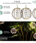 Three Pack 16 Inch LED Globe Light Balls For Indoor Outdoor Use With Fold Flat Metal Frame Waterproof And Lightweight Warm White Lights Perfect For Holiday Decor Patio Parties Weddings And Event Ambience displayed in trees at night.