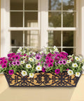 Two Pack 24 Inch Window Box Planters With Adjustable Brackets Coco Liners And Fabric Grow Bags mounted on window ledge