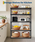 Heavy Duty Five Tier Metal Shelving Unit With Reinforced Steel Frame And Adjustable Thick Mdf Shelves Rock Solid Garage Storage Rack Industrial Warehouse Organizer Never Breaking A Sweat with kitchen items.