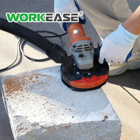 Dust Shroud For Angle Grinder 4.5 To 5 Inch With 360 Degree Detachable Connector Universal Fit Includes 2 Pack 5 Inch Diamond Cup Wheels Keeps Dust Down On Concrete Cement Marble Granite Surfaces in use on concrete block