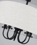 Close-up of black metal semi flush mount ceiling light with white drum shade