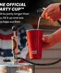 Person filling Red 24 Oz Insulated Stainless Steel Party Cup With Lid No Sweat Double Wall Vacuum Insulated Tumbler