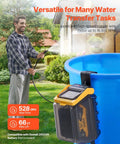 Man using Cordless Submersible Water Transfer Pump With 528 GPH Flow Portable Sump Pump For Pool Garden Pond Includes Three Quarter Inch Garden Hose Compatible With Dewalt 20V Max Battery Battery Not Included Handy For DIY Projects And Quick Water Moves