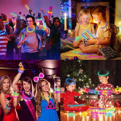 Lit Ultra Bright Glow Sticks Bulk 50 Pack for Parties used in various celebrations by children and adults at night.