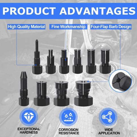 Various collet pieces from 12 Piece Motorcycle Blind Hole Collet Bearing Puller Tool Kit Pro Grade With Storage Box