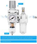 One Quarter Inch NPT Air Filter Regulator Lubricator Combo with Semi Auto Drain Poly Bowl and Gauge