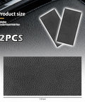 Heavy Duty PU Leather Repair Patches 2 Count 8X4 Inch EZ Peel Self Adhesive Vinyl Tape displayed on surface with sizes.