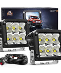 2 Pack 4 Inch LED Pod Lights 120W Each 13500LM Beast Bright Flood Beam 120 Degree with 14AWG DT Connector Wiring Harness