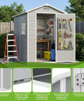 4x6 Ft Outdoor Storage Shed With Floor And Window All Weather Resin Garden Tool Shed Waterproof Plastic Shed With Lockable Door