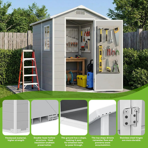 4x6 Ft Outdoor Storage Shed With Floor And Window All Weather Resin Garden Tool Shed Waterproof Plastic Shed With Lockable Door