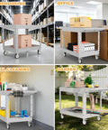 Heavy Duty Utility Rolling Tool Cart With 1000 Lb Capacity, Flat Top Plastic Cart With Two Trays And Easy Rolling Wheels