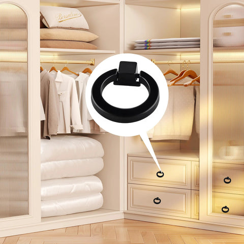Matte Black Aluminum Ring Pulls 8 Pack Heavy Duty Single Hole Cabinet Knobs Inner Diameter 28mm Outer Diameter 41mm for wardrobes and drawers