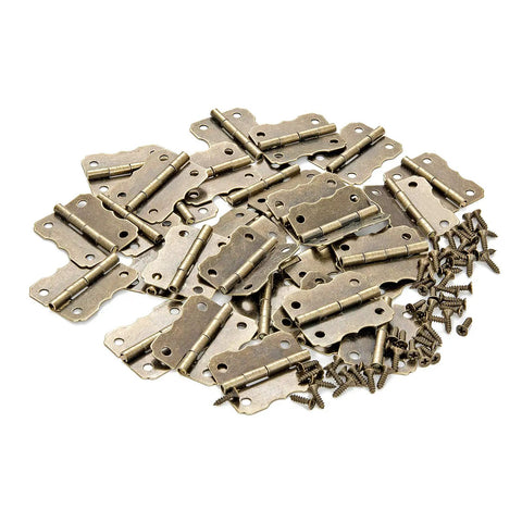 40 Pieces Mini Bronze Engraved Hinges Dope Retro Vibe For Crafts Vintage Style Replacement Cabinet Hinges with screws