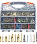 Heavy Duty Drywall Anchors And Screws Assortment Kit 600 Pieces Self Drilling Hollow Wall Plugs in plastic organizer
