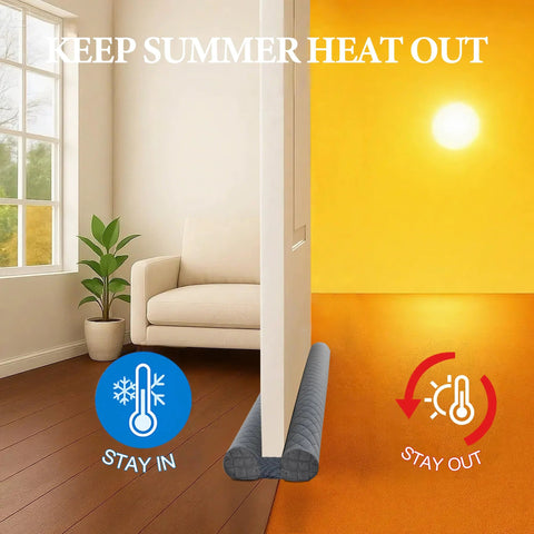 Ciieyuo all-weather door draft stopper; universal under-door seal in gray foam, blocks drafts and heat.