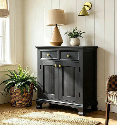 Rock Solid Brushed Gold Cabinet Knobs for Kitchen Drawers and Furniture, 1-1/4 Inch Round, on black cabinet with lighting.