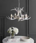 Dope 26 Inch White Resin Faux Horn Antler Chandelier Rustic Farmhouse Hanging Light For Dining Room Living Room Cabin With Sloped Ceiling
